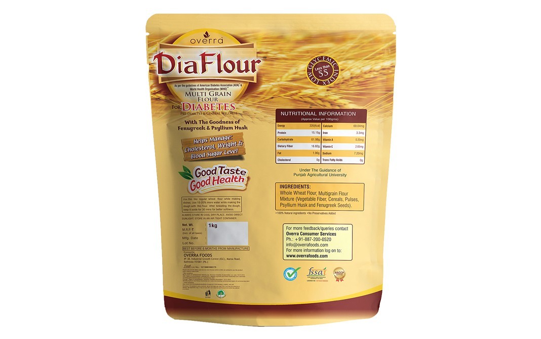 Overra Herbals Dia Flour Multi Grain Flour For Diabetes   Pack  1 kilogram